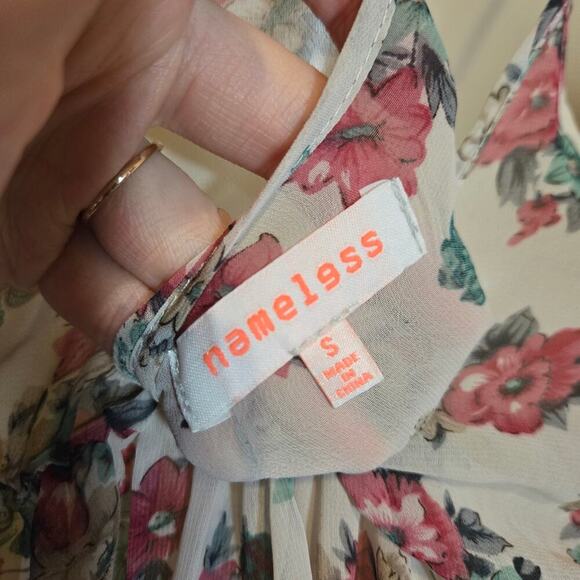 Nameless Tiered Rose Floral Lace Sheer Midi Dress Boho Summer Coverup Small - Picture 4 of 7